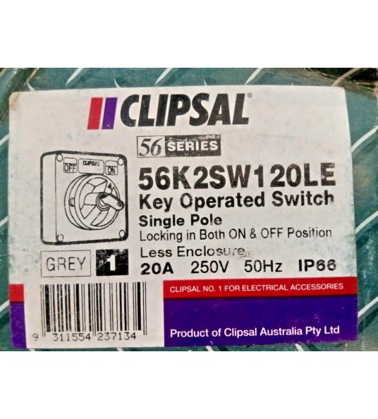 Clipsal 56 Series 56K2SW120LE Key Operated Switch Single Pole