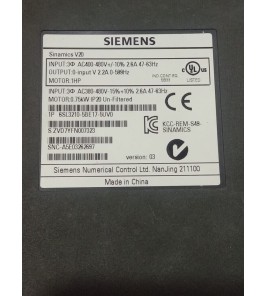 Siemens sinamics V20 ac drive 6sl3210-5be17-5uvo