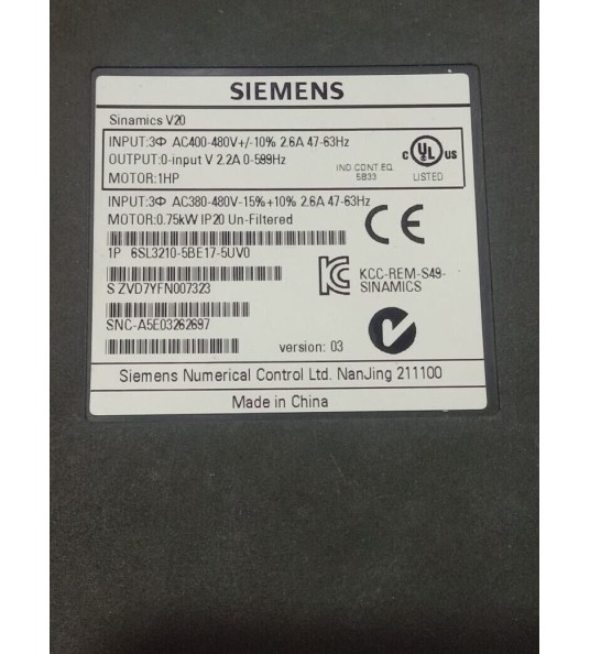 Siemens sinamics V20 ac drive 6sl3210-5be17-5uvo